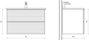 Sanigoods Maisy badmeubel ribbelfront 80cm walnoot met solid surface wastafel met kraangat wit mat