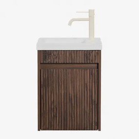 Narek Zwevend Houten Badkamermeubelset Met Geïntegreerde Wastafel Donker Hout & Spiegelloze & Tapioca Beige ↑20 Cm Met - Sklum