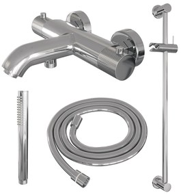 Brauer Chrome Carving thermostatische badkraan met glijstang en staafhanddouche chroom