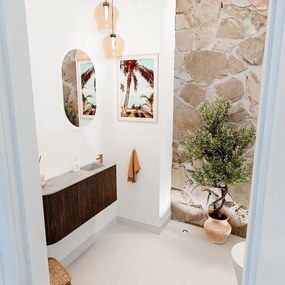 Mondiaz Joya DLux 90cm toiletmeubel ronding links walnut met wastafel faye rechts 1 kraangat glace