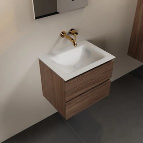 Mondiaz Aivy badmeubel 60cm mocha met wastafel solid surface talc midden zonder kraangat en spiegel