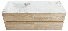 Mondiaz Vica DLux badmeubel 130cm washed oak 4 lades met wastafel frappe links 1 kraangat