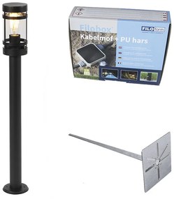 Buitenlamp zwart met grondpin en kabelmof 80cm IP44 - Gleam