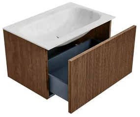 Mondiaz Kurve-dlux 70cm badmeubel walnut met 1 lade en wastafel big small midden 1 kraangat opalo