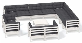 vidaXL 13-delige Loungeset met kussens massief grenenhout wit