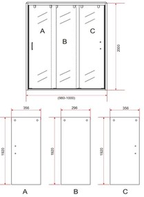 Sanigoods Toru schuifdeur 3-delig 100cm chroom