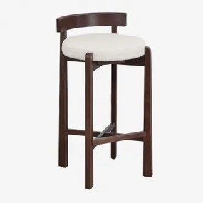 Pack Van 4 Hoge Krukken Van Eikenhout En Bekleed Met Manila Donker Hout & ↑75 Cm & Bouclé Wit - Sklum