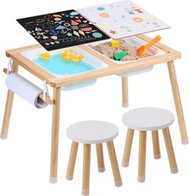 VEVOR Sensorische Tafelset Activiteitentafel Kinderzitgroep en Zand- en Waterspeeltafel met 2 Krukken &amp; 2 Opbergbakken &amp; Papierrolhouder, Kindertafel van Hout - Cadeau voor Kinderen