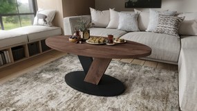 LOVA Eik Bruin/Zwart - OVALE SALONTAFEL 110x60 cm MODERNE KOFFIETAFEL