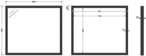 Brauer Onyx rechthoekige spiegel 80x70cm zwart geborsteld