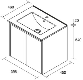 Muebles Project badmeubel 60cm met 2 deuren en wastafel wit mat