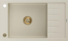 Mexen Elias granieten spoelbak met 1 kom en afdruiprek 795 x 480 mm, beige, gouden sifon - 6511791005-69-G