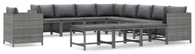 vidaXL 12-delige Loungeset met kussens poly rattan grijs