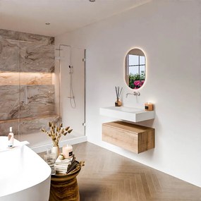 Zaro Alan badmeubel 80cm washed oak 1 lade met vrijhangende wastafel cloud midden zonder kraangat talc