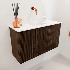 Mondiaz Joya 70cm toiletmeubel walnut met wastafel faye midden zonder kraangat talc