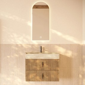 Muebles Murcia badmeubel ribbelfront 80cm eiken met White Travertin wastafel met kraangat