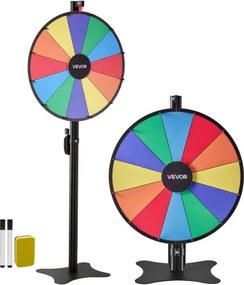VEVOR 24-inch draaiwiel met 12 gleuven, standaard, afwasbaar oppervlak en 2 markers, in hoogte verstelbaar, roulette-spinner, kansspel voor feesten, cafés, kermissen en festivals.
