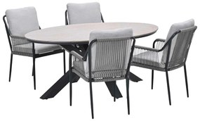 Garden Impressions Stevie tuinset 5-delig taupe - Tulli tuintafel 180x115 cm - light teak vironwood