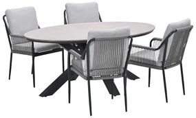 Garden Impressions Stevie tuinset 5-delig taupe - Tulli tuintafel 180x115 cm - light teak vironwood