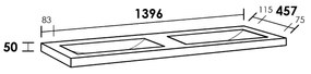 Sanituba Corestone wastafel basalt zonder kraangaten 140cm