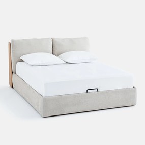 Tweepersoonsbed met opbergruimte, met opklapbare bodem, van eikenhout en fineer, ILOSS
