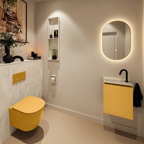 Mondiaz Ture DLux toiletmeubel 40cm ocher met wastafel ostra links met kraangat