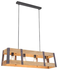 Eettafel / Eetkamer Industriële hanglamp zwart met hout 4-lichts - Krati Landelijk, Industriele / Industrie / Industrial E27 Binnenverlichting Lamp
