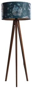 Vloerlamp walnoot hout met velours kap vis dessin 50cm - Tripod Classic Klassiek / Antiek, Landelijk E27 rond Binnenverlichting Lamp