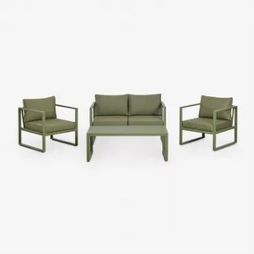 Tuinset Met 2-zitsbank, 2 Fauteuils En Salontafel Van Aluminium Lipov Groen – Intens Olijf - Sklum