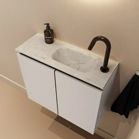 Mondiaz Ture DLux toiletmeubel 60cm linen met wastafel opalo rechts met kraangat