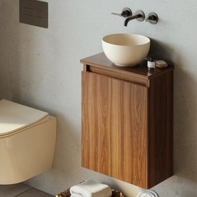 Fontana Bano toiletmeubel walnoot 40x22cm met waskom in licht ivoor