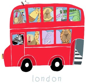 Ilustratie Red London Bus with Jungle Animals, Carla Daly