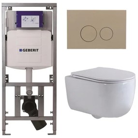 QeramiQ Dely Swirl Toiletset - 36.3x51.7cm - Geberit UP320 Burda inbouwreservoir - slim zitting - bedieningsplaat taupe - ronde knoppen - wit glans 0701131/SW1102378/SW1000766/SW1026256