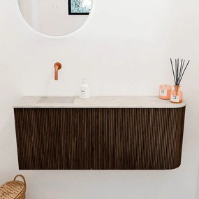 Mondiaz Joya DLux 100cm toiletmeubel ronding rechts walnut met wastafel faye links zonder kraangat ostra