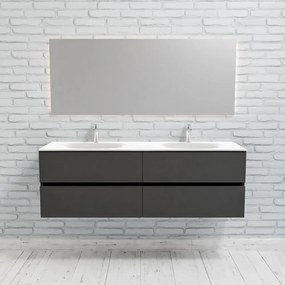 Zaro Sevilla Solid Surface badmeubel 150cm mat antraciet 2 kraangaten dubbele spoelbak 4 lades