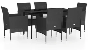 vidaXL 7-delige Tuinset met kussens zwart