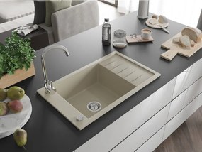 Mexen Elias granitstenen spoelbak met 1 bak en afdruiprek 795 x 480 mm, beige, chroomsifon - 6511791005-69