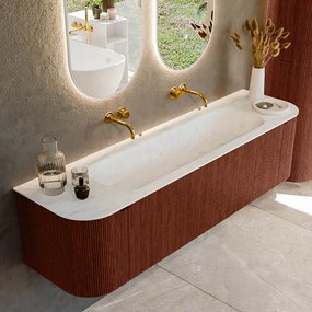 Mondiaz Kurve-dlux 170cm badmeubel ronding links/rechts ruby met 1 lade en 2 deuren en wastafel big large midden zonder kraangat opalo