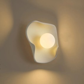 Japandi wandlamp creme met wit glas - Parel