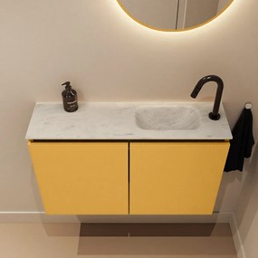 Mondiaz Ture DLux toiletmeubel 80cm ocher met wastafel opalo rechts met kraangat