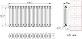 Eastbrook Rivassa 4 koloms radiator 120x60cm staal 2510W zwart mat