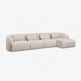 4-delige Modulaire Rechter Chaise Longue Bank In Chenille Coquette Chenille Crèmebeige - Sklum