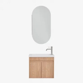 Narek Zwevend Houten Badkamermeubelset Met Geïntegreerde Wastafel Ash Brown & Ovaal Met Opbergruimte 45x90 Cm Abner & Geborsteld Grijs - Sklum