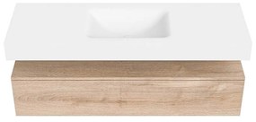 Zaro Alan badmeubel 140cm washed oak 1 lade met vrijhangende wastafel cloud midden 1 kraangat talc