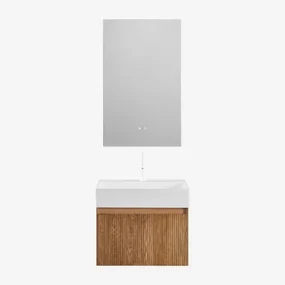 Aldeia Houten Badkamermeubelset Met Geïntegreerde Wastafel Donker Hout & Rectangular Led And Antifog 55x90 Cm Kirvex & Wit ↑20 - Sklum