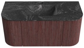 Mondiaz Kurve-dlux 100cm badmeubel ronding links/rechts ruby met 1 lade en 2 deuren en wastafel grunne midden 1 kraangat lava