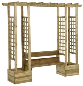 vidaXL Pergola met bank en plantenbakken geïmpregneerd grenenhout