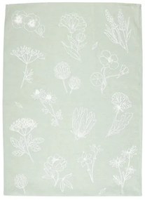 Theedoek, katoen, groen/wit met bloemenmotief
