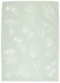 Theedoek, katoen, groen/wit met bloemenmotief