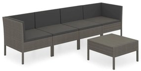 vidaXL 5-delige Loungeset met kussens poly rattan grijs